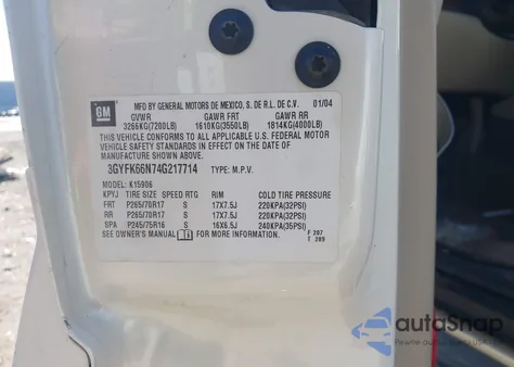 2004 Cadillac Escalade Esv Standard from USA, damaged, VIN 3GYFK66N74G217714